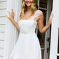White Lace Trim A-Line Square Neck Homecoming Dress with Corset Back SH7837