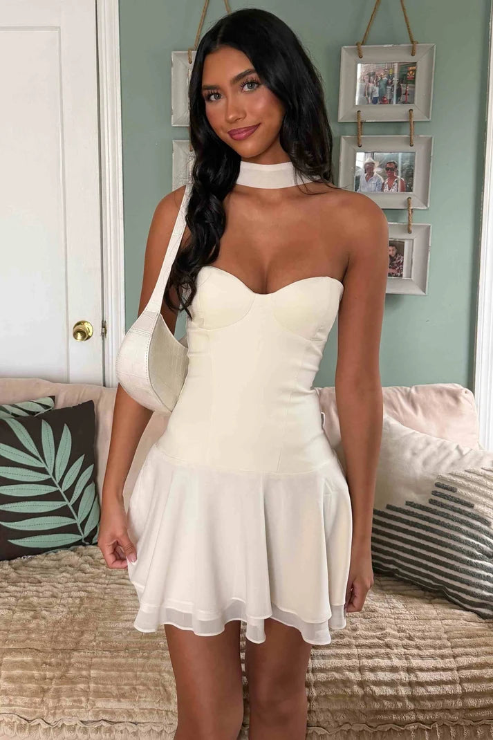 White Strapless A-Line Sleeveless Chiffon Short Homecoming Dress SH8238