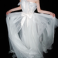 Gentle Flowy A Line Strapless White Tulle Long Wedding Dress SH6626