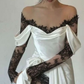 Gentle White A Line Long Sleeve Sequin Lace Satin Evening Dress Party Dress Wedding Dress SH3476