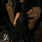 Sexy Mermaid Spaghetti Strap Black Sequin Tulle Long Prom Dress Graduation Prom Dress SH2465