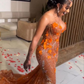 Gorgeous Orange Beaded Applique Mermaid Evening Dress Long Prom Dress SH935