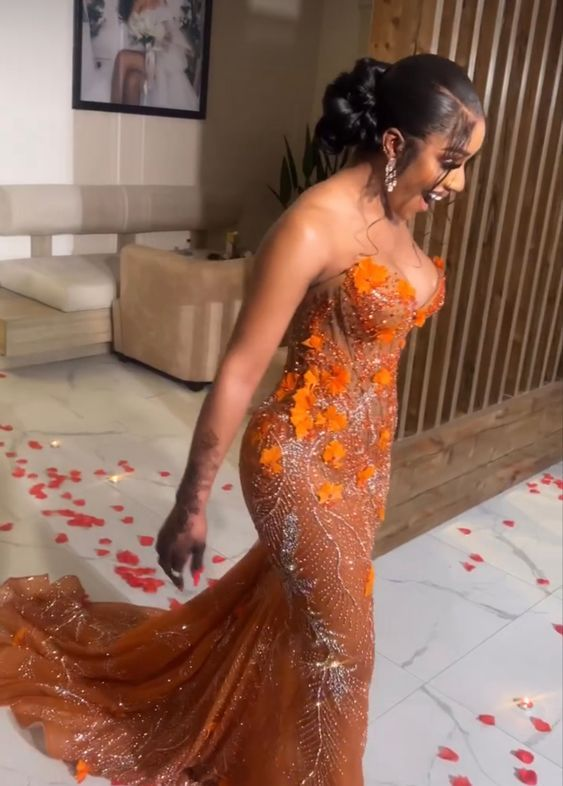 Gorgeous Orange Beaded Applique Mermaid Evening Dress Long Prom Dress shinydress Gorgeous Orange Beaded Applique Mermaid Evening Dress Long Prom Dress shinydress