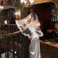 Elegant Mermaid Long Sleeve Lace Satin Long Prom Dress Evening Dress SH8125