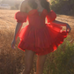 Charming Red A Line Puff Layered Chiffon Short Homecoming Dress Vacation Dress SH4151