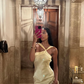 Yellow Sheath Halter Satin Open Back Prom Dress Wedding Guest Dress SH4493