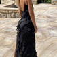 Backless Sheath Black Long Prom Dresses  SH888