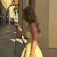 Summer Yellow A Line Spaghetti Straps Corset Satin Long Prom Dress Party Dress SH6428