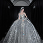 Silver Sequin Ball Gown Round Neck Prom Dress Evening Dress Party Dress SH3614
