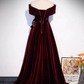 Burgundy Off The Shoulder Velvet Long Prom Dress SH1152