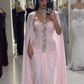 Light Pink Sheath Halter Rhinestone Pleated Chiffon Long Prom Dress Evening Dress SH4799