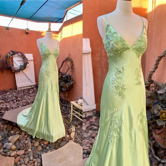 Sexy A Line Green Satin Prom Dress Birthday Party Gown SH1328