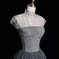Simple Grey A Line High Neck Satin Tulle Long Prom Dress Graduation Prom Dress SH2521