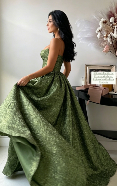 Vintage Spaghetti Straps Green Prom Dress Long Prom Dresses SH343