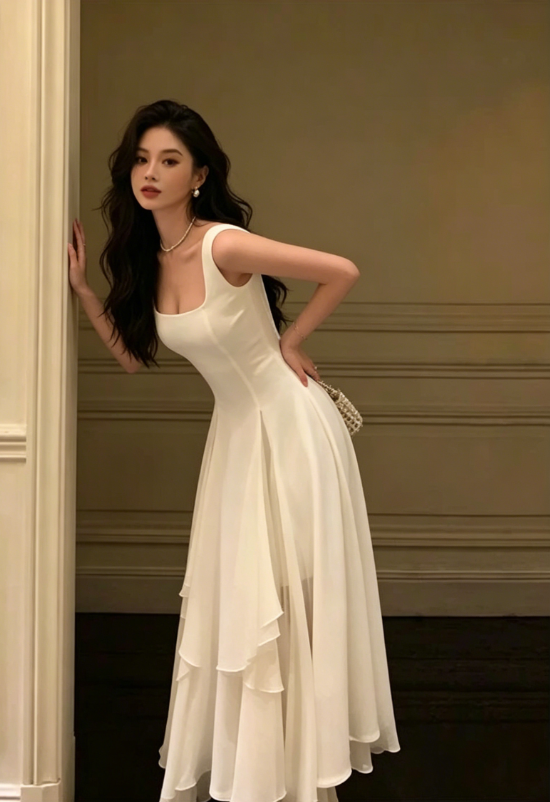 White Elegant Irregular Hem Long Prom Dress  SH761