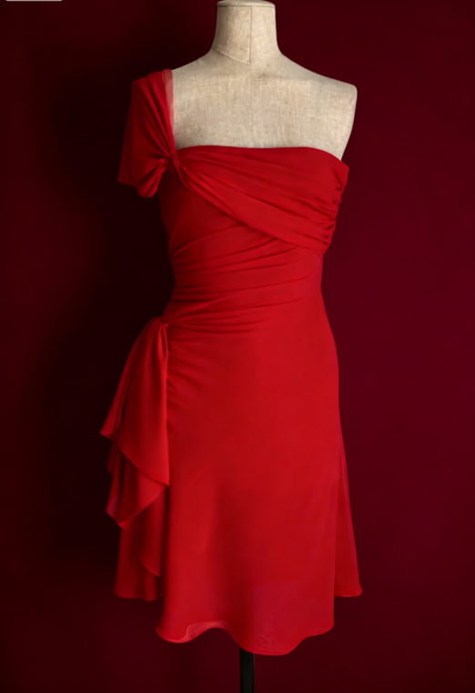 Vintage Burgundy A Line One Shoulder Satin Short Homecoming Dress Outfits SH5138