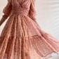 Pink A Line Puff Print Floral Chiffon Prom Dress Outfits SH4730
