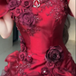 Burgundy Blue Ball Gown Off the Shoulder Beaded Rose Organza Satin Graduation Ball Gown 18th Birthday Dress SH4987