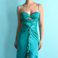 Vintage Blue Lake A Line Spaghetti Strap Ruffle Satin Short Homecoming Dress Outfits SH5139