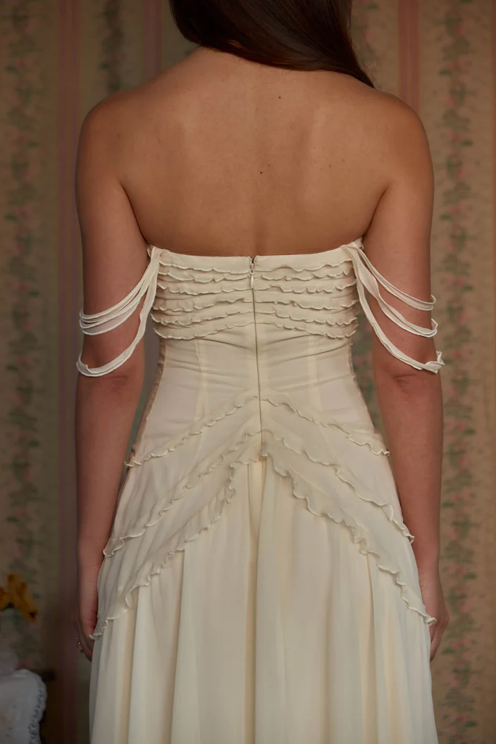 Cute A Line Off the Shoulder Ivory Chiffon Ruffle Prom Dress Graduation Prom Dress SH2583