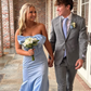 Beautiful Blue Bow Strapless Mermaid Prom Dress SH860