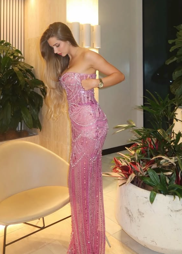 Dazzling Sheath Sweetheart Neck Pink Beaded Tulle Prom Dress Evening Dress SH6273