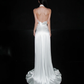 Simple High-class A Line Halter Pearl White Satin Backless Long Wedding Dress SH6668