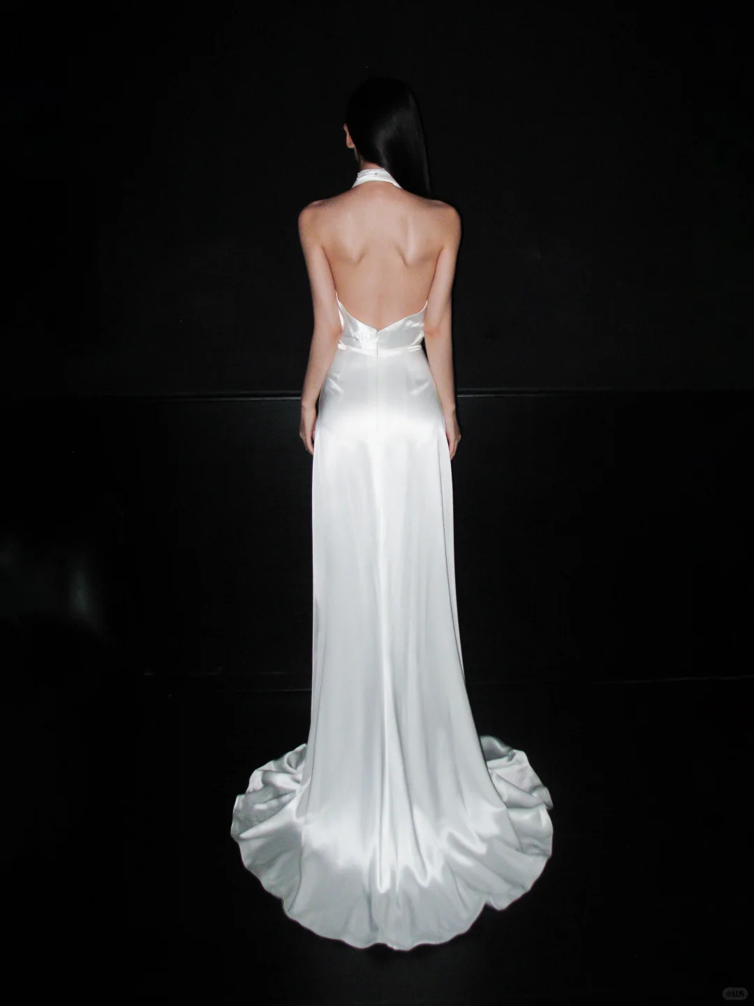 Simple High-class A Line Halter Pearl White Satin Backless Long Wedding Dress SH6668