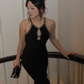 Sexy Black Sheath Straps Beaded Satin Long Party Dress Cocktail Dress Date Dress SH3686