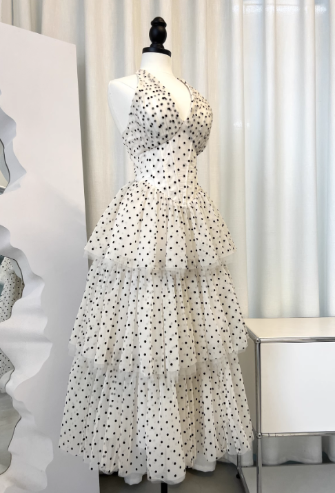 Cute A Line Halter Layered Polka Dot Tulle Party Dress Wedding Guest Dress SH3124