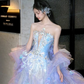 Dreamy Purple Ball Gown V Neck Exquisite Beaded Organza Long Prom Dress SH5032