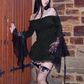 Black A Line Long Sleeve Lace Satin Short Homecoming Dress Mini Dress SH8055