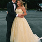 Hot Yellow A Line Straps Lace Tulle Long Prom Dress Graduation Prom Dress SH046