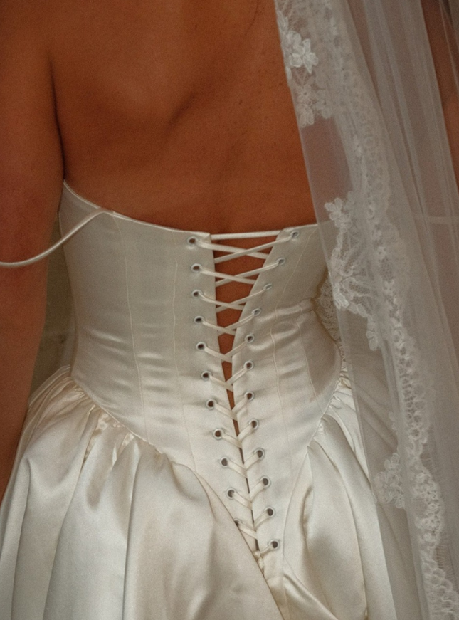 Beautiful A Line Spaghetti Strap White Simple Satin Wedding Dress SH6033