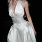 Stunning A Line Halter White Satin Backless Long Wedding Dress SH5980