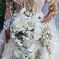 Elegant Ball Gown Long Sleeve V Neck Appliques White Tulle Wedding Dress with Sweep Train SH1993
