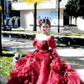 Burgundy Ball Gown Off the Shoulder Beaded Floral Organza Graduation Ball Gown 18th Birthday Dress SH4982