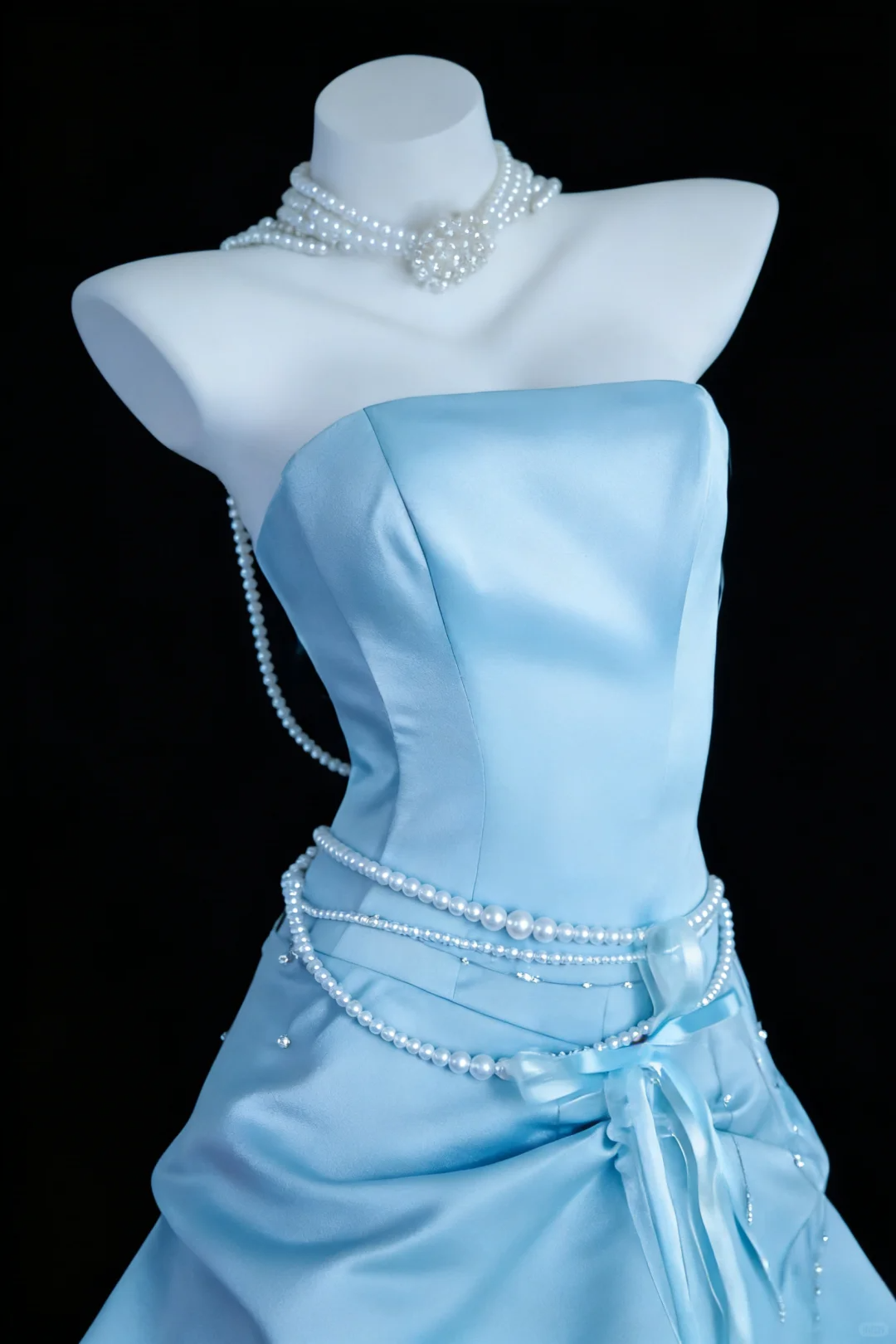 Cute Blue A Line Strapless Pleated Satin Long Graduation Prom Dress SH5287