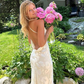 Chic Spaghetti Straps Print White Prom Dress Long Party Dress Evening Dress SH1078