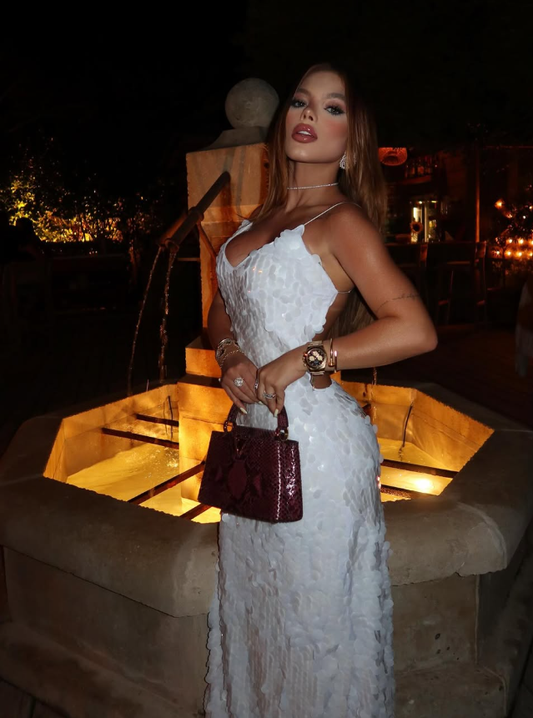 Stunning White Sheath Spaghetti Strap Sequin Party Dress Wedding Guest Dress Prom Dress SH3903