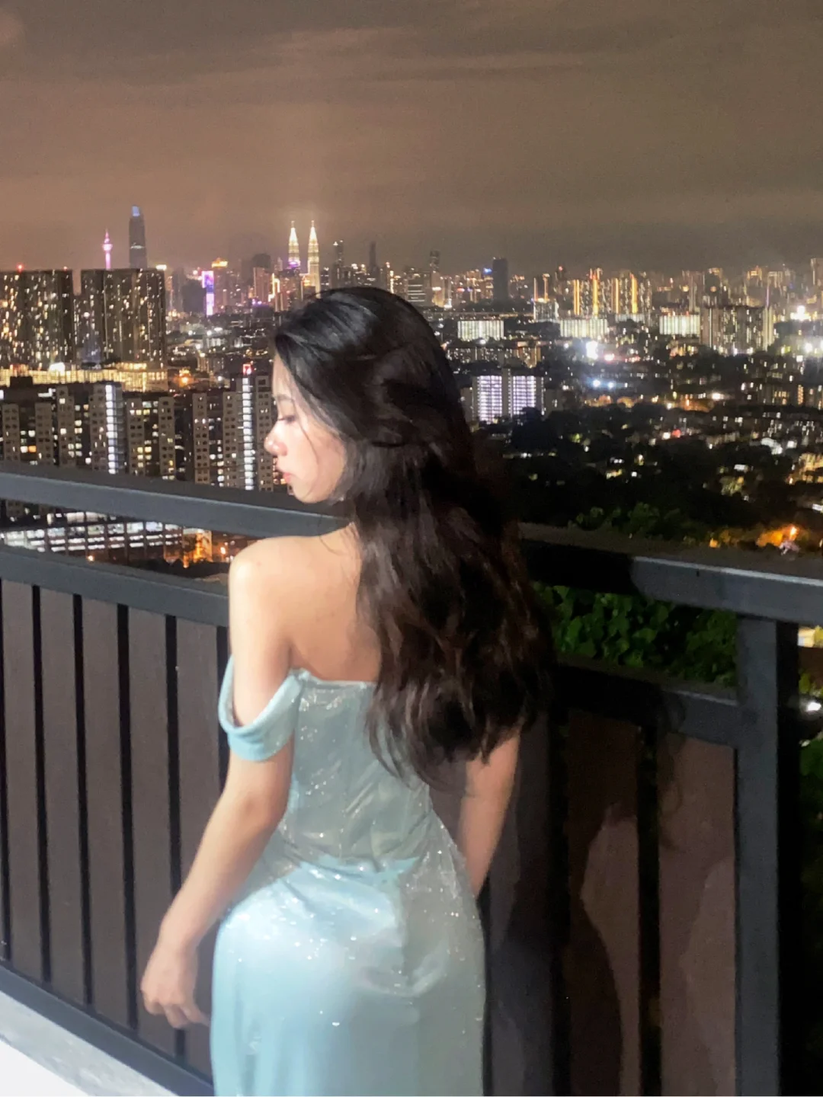 Baby Blue A Line Off the Shoulder Sequin Satin Long Prom Dress Graduat ...