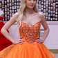 Orange A Line Strapless Beaded Layered Organza Long Prom Dress Evening Dress SH6805