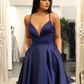 Dark Blue Satin Long Prom Dresses SH893