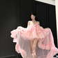 Cute A Line Strapless Floral Pink Organza Long Sweep Prom Dress Party Dress SH3399