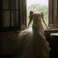 Simple Vintage Sheath Straps Pleated Satin Tulle Wedding Dress SH5074