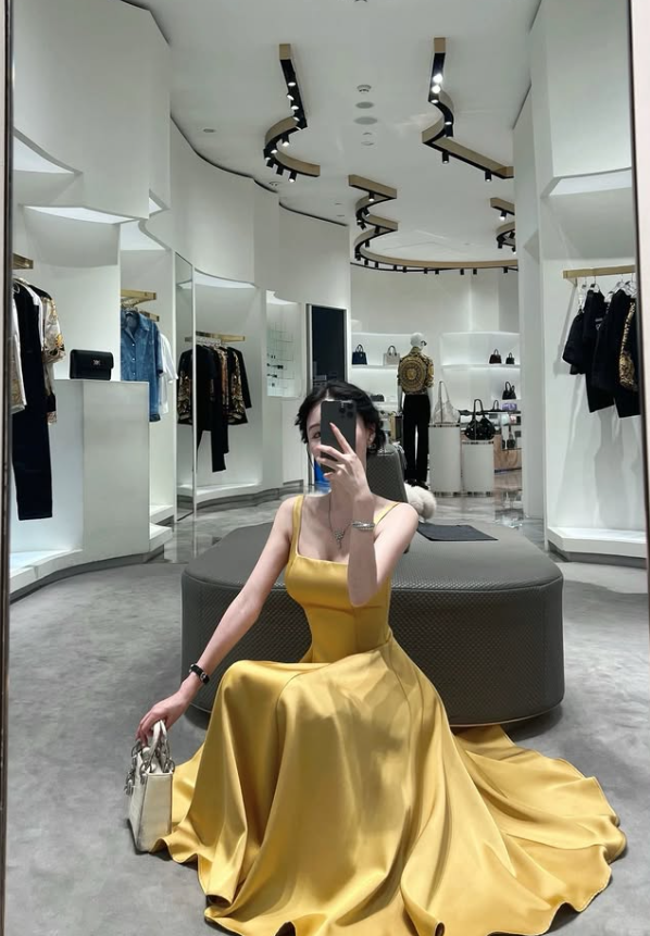 Simple Yellow A Line Spaghetti Strap Satin Long Prom Dress Evening Dress SH8792