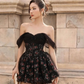 Cute A Line Off the Shoulder Print Floral Satin Tulle Short Homecoming Dress Birthday Dress SH4672