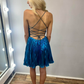 Cute A Line Spaghetti Straps Blue Beaded Satin Short Homecoming Dress SH6787