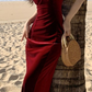 Elegant Sweetheart Spaghetti Straps Long Evening Dress Velvet Prom Dress SH749