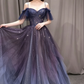 Purple tulle off shoulder A-line long prom dress, purple evening dress KS7899